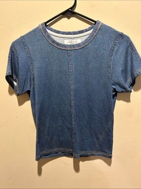 rag n bone stretchy blue jean shirt